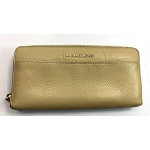 Michael Kors Leather Zip Around Full Size Beige Wallet Mustard Yellow Beige